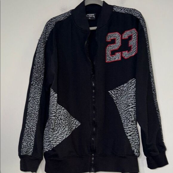 Varsity Jacket Black and Gray with Athletic Ribbed Collar - Picture 1 of 11